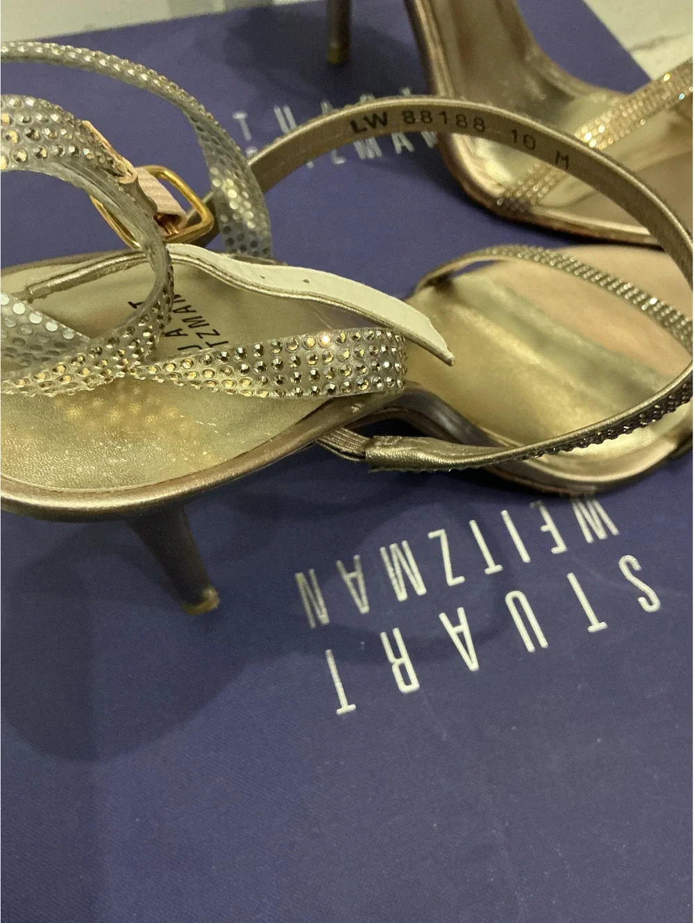 Stuart Weitzman Rhinestone Strappy High Heel Sandals